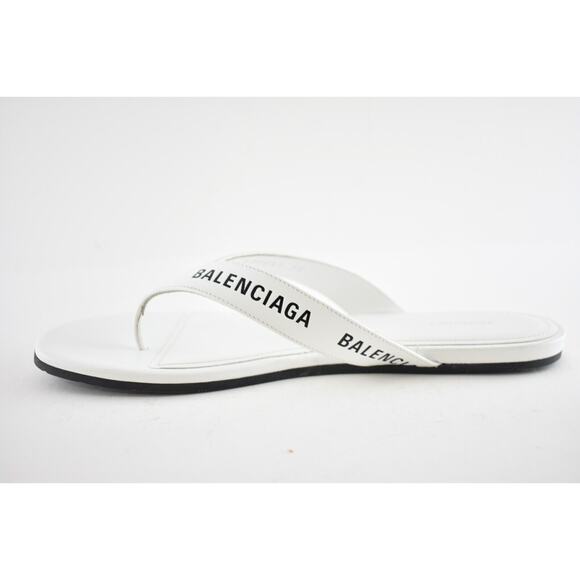 Balenciaga White Black Leather Logo Thong Slide Slip Sandal Flip Flop Flat 37 - Picture 6 of 9